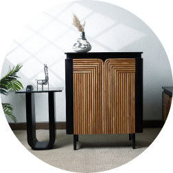 Fluted Wooden Credenza Cabinet